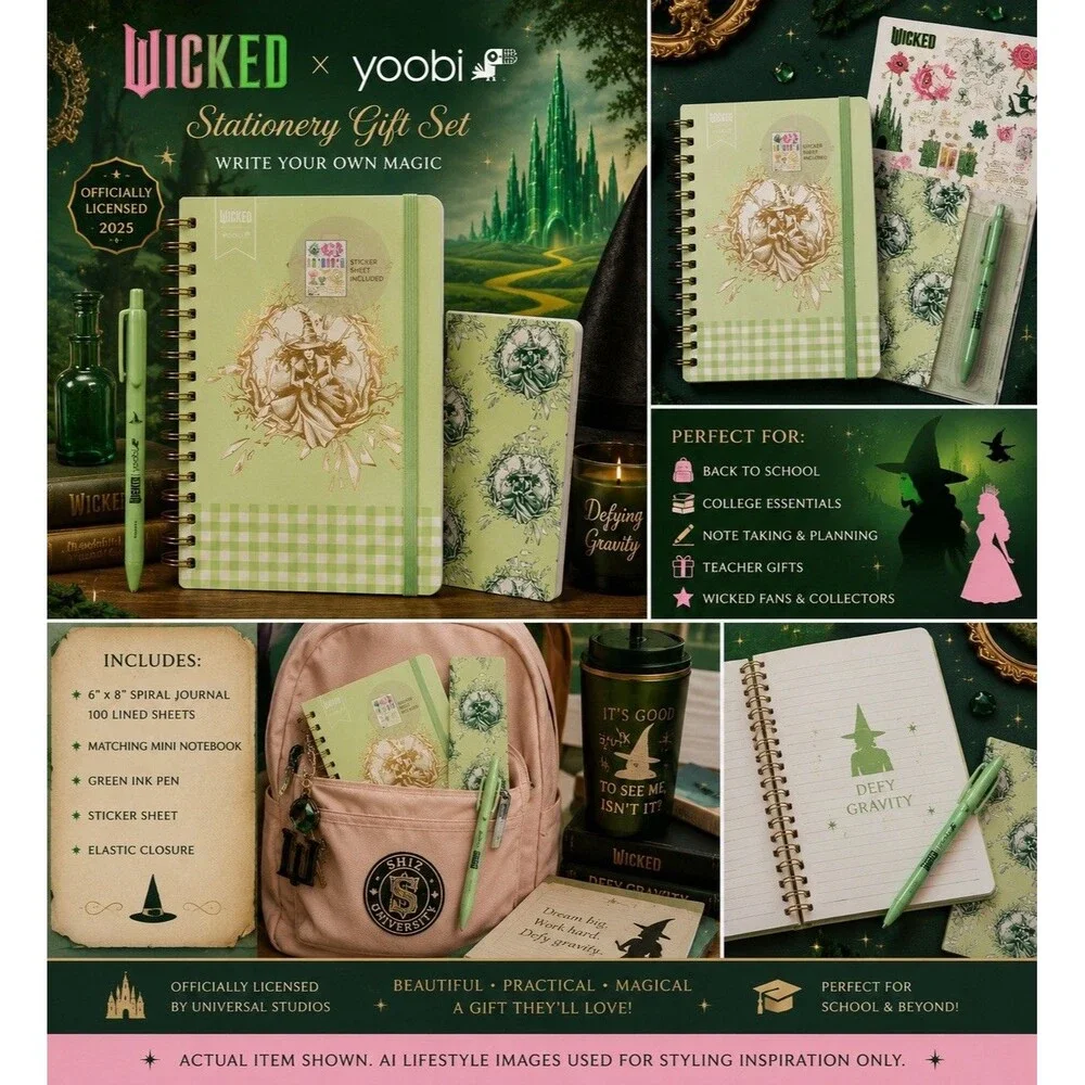 NEW Wicked x Yoobi Journal Gift Set Pen Stickers School Supplies 2025